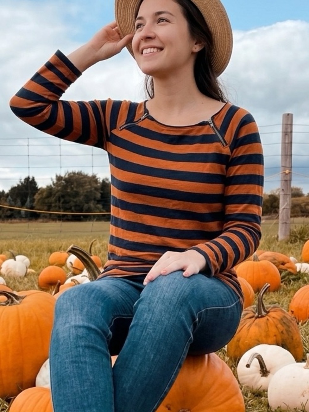 J. Crew 3/4 Sleeve Striped Burnt Orange Tee Small